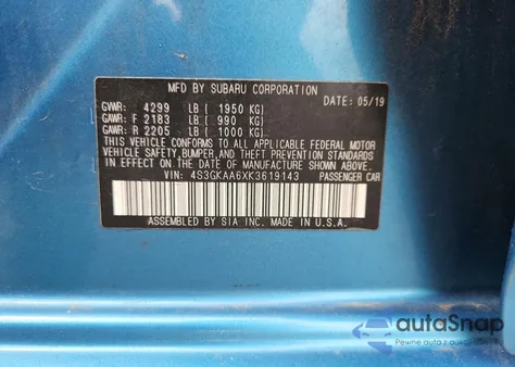 2019 Subaru Impreza from USA, damaged, VIN 4S3GKAA6XK3619143